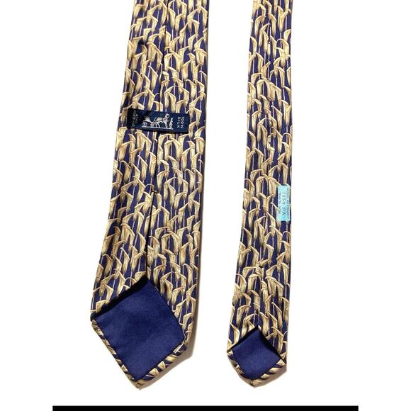 HERMES VINTAGE JACK IN THE PULPIT FLOWER TIE PLANT NATURE HIGH END FRANCE BLUE - Picture 2 of 12